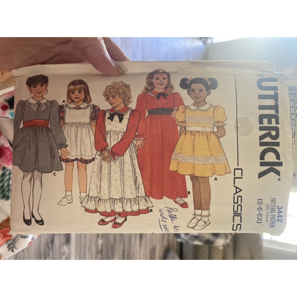 Vintage Butterick Girls Dress Sewing Pattern 3442 Size 5-6X Cut & Complete